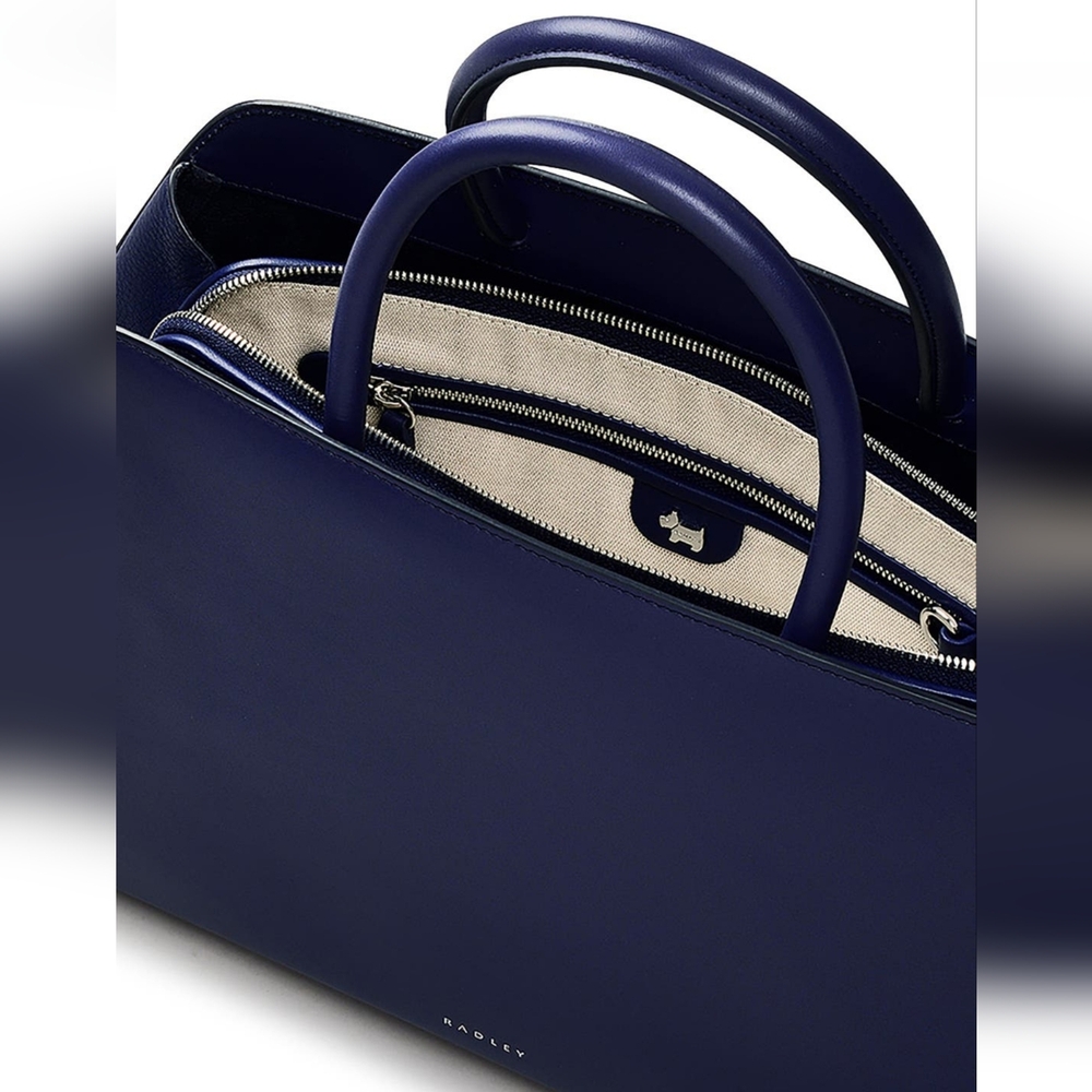 RADLEY LONDON Navy Bag Dome-Top Leather Crossbody Satchel Purse - Picture 5 of 12